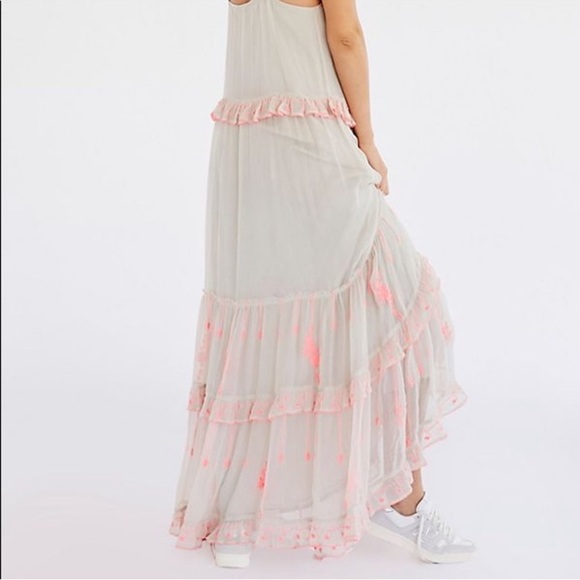 Free People Embroidered Maxi Dress Boho Ruffle Floral Size S - Picture 7 of 15